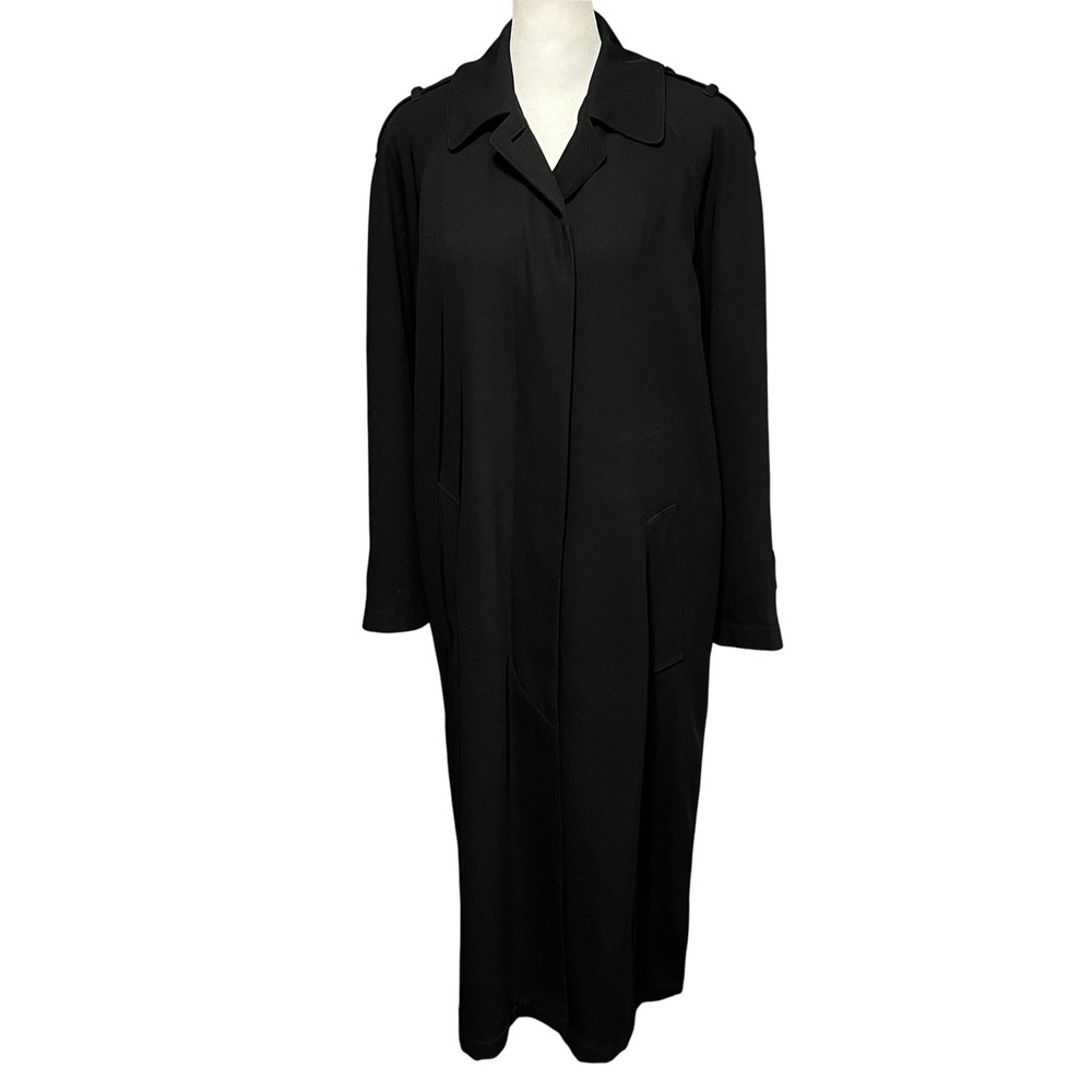 Vtg London Fog‎ Women's Trench Coat, Black Longline Classic Jacket Size 8 Petite